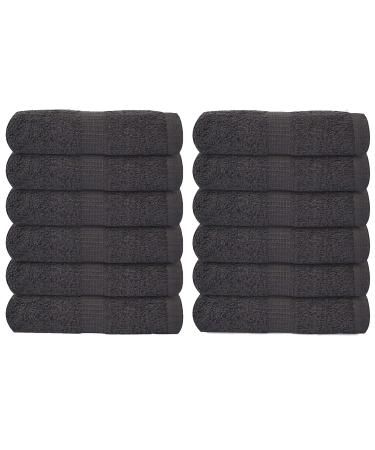 GOLD TEXTILES 100% Cotton Washcloth - 12 Pack | 13x13 inches | Grey - Ultra Soft Highly Absorbent Long Lasting and Quick Drying - Hotel & Spa Collection Cool Feel Fingertip Towels Grey 12
