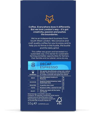 CafePod Craft Coffee Nespresso Compatible Aluminium Pods - UTZ Certified (Decaf x 10 Pods) - Buy Online on SooperMarket.com