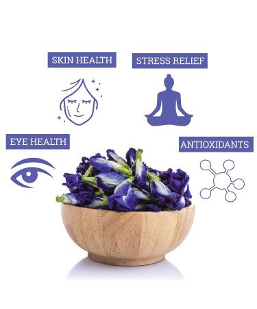 Organic Butterfly Pea Flowers 4.41 oz - Non GMO Verified, Gluten Free, Vegan - Rich in Antioxidants - Free eBook Included - From Thailand - Incas - Buy Online on SooperMarket.com