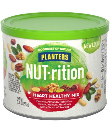 PLANTERS NUT-rition Heart Healthy Snack Nuts Mix, 9.75 oz Canister - On-the-Go Snack, Work Snack, School Snack and Active Lifestyle Snack - Wholesome Snack - Nutrient Dense Snack - Kosher