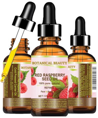 Botanical Beauty Red Raspberry Seed Oil. 100% Pure Natural Undiluted Refined Cold Pressed Carrier Oil. 1 Fl.oz.- 30 ml. for Face Skin Hair Lips and Nails