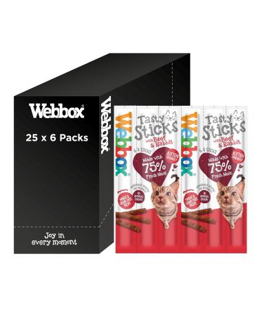 Webbox Tasty Sticks Cat Treats Beef and Rabbit - Kitten Friendly Wheat and Grain Free No Artificial Colours (25 x 6 Packs)