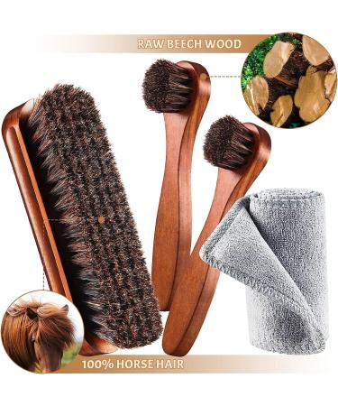 4 Pcs Horsehair Shoe Brush Kit with Polishing Daubers & Applicators - Leather Care Brushes Set for Shine Cleaning - Includes Cloth and Bag (Shoe Brush Set E) - Buy Online on SooperMarket.com