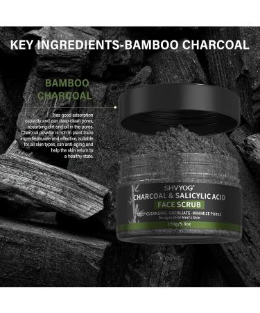 Men's Face Scrub Bamboo Charcoal Salicylic Acid Face Exfoliant Facial Peeling Improves Blackheads Acne Clogged Pores Cleansing Oil Control Pre-shave Care for Men with Facial Cleansing Brush - Buy Online on SooperMarket.com