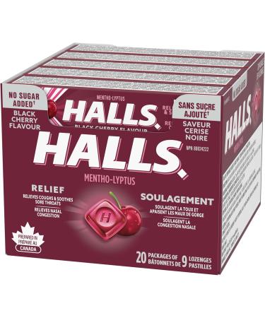 HALLS No Sugar Added Black Cherry Cough Drops Throat Lozenges Sore Throat Relief Mentho-Lyptus 9 Lozenges Cough Drops Black Cherry Singles (Full Tray) - Buy Online on SooperMarket.com