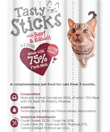 Webbox Tasty Sticks Cat Treats Beef and Rabbit - Kitten Friendly Wheat and Grain Free No Artificial Colours (25 x 6 Packs) - Buy Online on SooperMarket.com