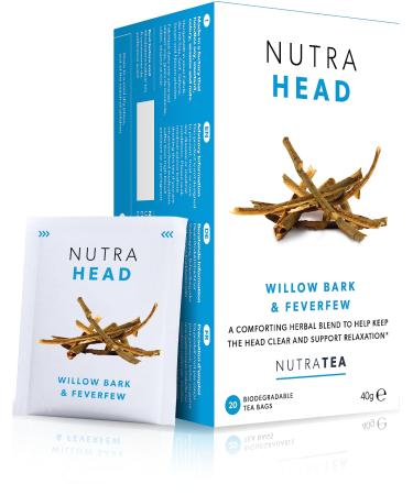 NUTRAHEAD - Migraine Relief Tea | Headache Relief Tea - For Tension Headache Relief & Migraines - Includes Feverfew Willow Bark & Rhodiola - 20 Enveloped Tea Bags - by Nutra Tea - Herbal Tea 20 Count (Pack of 1)
