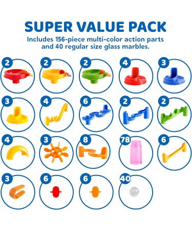 Joyin 196-Piece Multi-Colored Marble Railway Set - Building Blocks & Learning Toys for Kids | Translucent Plastic Parts & Glass Marbles - Buy Online on SooperMarket.com