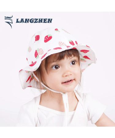 LANGZHEN Baby Girls Beach Sun Protection Hat - Adjustable Wide Brim Toddler Kids Hat for Summer Play - Flamingo-Pink+White -Strawberry 6-12 Months - Buy Online on SooperMarket.com