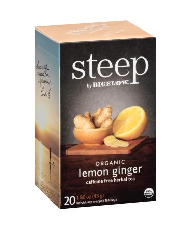 steep by Bigelow Organic Lemon Ginger Herbal Tea, Caffeine Free, 20 Count (Pack of 6), 120 Total Tea Bags Lemon Ginger (Caffeine Free Herbal Tea) 20 Count (Pack of 6)