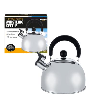 Milestone Camping Men's 65580 Stainless Steel Whistling Kettle, Silver, 2 litres Whistling,Lightweight,Ergonomic
