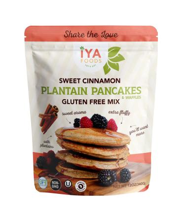 Iya Foods Sweet Cinnamon Plantain Pancakes & Waffle Gluten Free Mix 12oz (Pack of 2) | Certified Gluten Free, Kosher Certified, Non-GMO | Includes Premium Green Plantains Cinnamon Plantain 12 Ounces