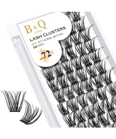 Cluster Lashes D Curl 12mm 72 Clusters B&Q Lash Clusters Individual Lashes Volume Eyelash Clusters DIY Lash Extensions Soft Wispy Cluster Eyelash Extensions DIY at Home (B10 D-12mm) D-12 mm B 10