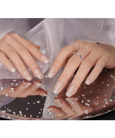 DANNI & TONI 28 Stickers Cat Eyes Semi Cured Gel Nail Polish Strips Gel Nail Stickers (Crystal Haze) Salon-Quality Gel Nail Polish Strips Manicure Stickers Set-Cat's Eye French Tip