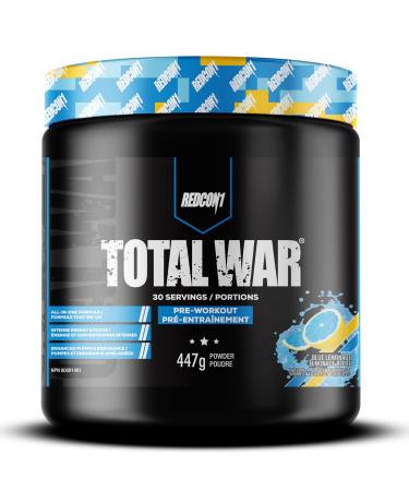 REDCON1 Total War Pre Workout Powder Blue Lemonade - Beta Alanine + Citrulline Malate Vegan & Keto Friendly Preworkout for Men & Women with 250mg of Caffeine - Fast Acting HMB (30 Servings)