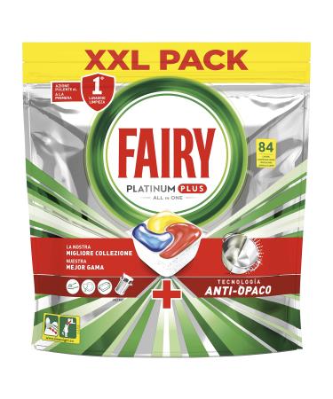 Fairy Platinum Plus Dishwasher Pads 84 Capsules Lemon Dishwasher Detergent Original Shine Anti-Matte Technology with Brilliant Action