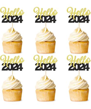 30 Pcs Glitter Happy New Year Cupcake Toppers 2024 Gold Black Cupcake topper Cheers to 2024 Cake Picks for New Years Eve Party Decoration (Hello) - Buy Online on SooperMarket.com