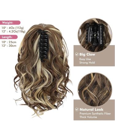 REECHO 10 Inch Short Curly Ponytail Extension Claw Clip Synthetic Hairpiece - Light Brown with Highlights - Buy Online on SooperMarket.com