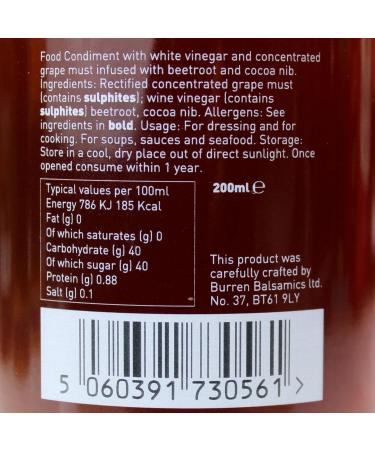 Burren Balsamics Beetroot & Cocoa Nib White Balsamic Vinegar 200ml - Infused Modena Blend - Buy Online on SooperMarket.com