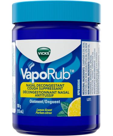 Vicks VapoRub Nasal Decongestant Cough Suppressant Relief from Cold Aches & Pains Chest Rub Ointment Lemon scent 100 g/115 mL 115 mL Lemon - Buy Online on SooperMarket.com