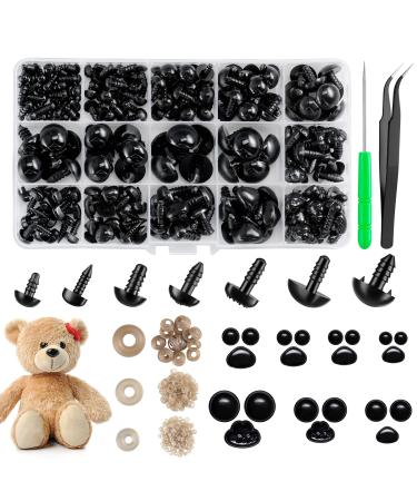 Safety Eyes and Noses  Plastic Craft Eyes and Teddy Bear Nose for Amigurumi with Washers Crochet and Tweezers for Doll Making Supplies