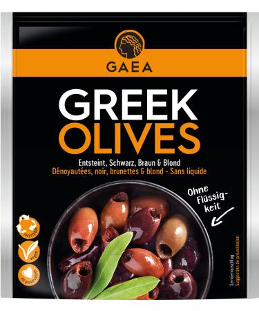 GAEA Kalamata olives without stones | 8 x 150g | Naturally black & sun-ripened | For snacks & salads Black Natural without stones