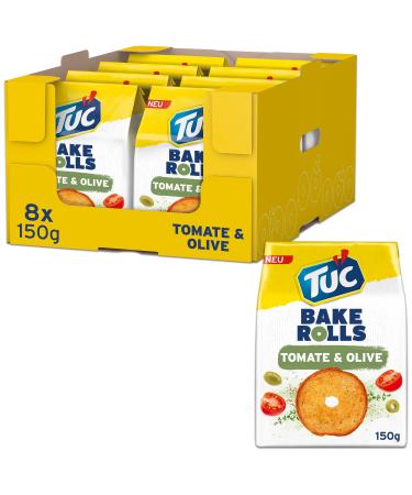TUC Bake Rolls Tomato & Olive 8 x 150g I Crispy Bread Chips I Snack Chips Bulk Pack Tomato & Olive 1.2 kg (1 Pack)