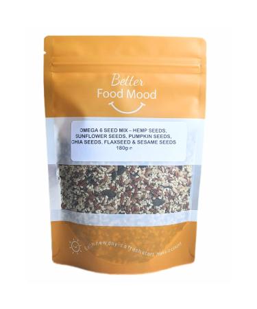 Better Food Mood Omega 6 Seed Mix for Eating 180g | Chia Seeds Hemp Seeds Flaxseed Sunflower Pumpkin Seeds Sesame Seeds Mix | Unsalted Unroasted Mixed Seeds to Eat