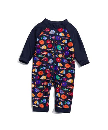 BONVERANO Baby Boys Swimsuit Toddler Bathing Suit Full-Length Zipper One Piece Swimwear with UPF 50+ Sun Protection 3 Months Fish