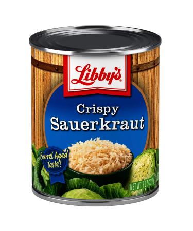 Libby's Crispy Sauerkraut | Classic Barrel Aged Tangy-Sour Taste | Crunchy | Translucent Golden Color | Shredded White Cabbage, Salted, Fermented and Hot Packed | 8 ounce can (Pack of 12)
