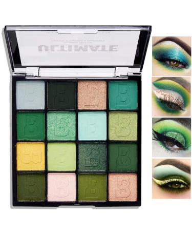 Green Eyeshadow Palette 16 Colors Shimmer Matte Eye Shadow Palette Highly Pigmented Long Wear Waterproof Eyeshadow Makeup Palette Professional Colorful Glitter Eye Shadow Powder Palet Eye Makeup