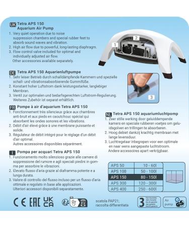 Tetra APS 150 Aquarium Air Pump - Ultra Quiet Diaphragm Pump for 80-150L Aquariums - Best Shipping Worldwide - Buy Online on SooperMarket.com