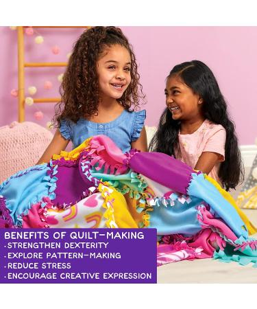 Made By Me Easy-to-Knot Fleece Quilt Making Kit - No Sewing Required - 59 x 39 Inches - Includes 20 Fabric Squares and Embellishments - Learn 4 Knotting Techniques - Multicolor - Buy Online on SooperMarket.com