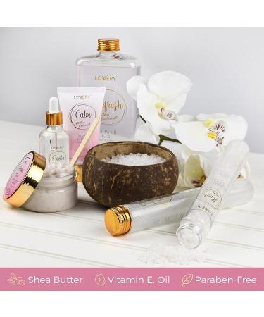 Luxury Bath Gift Set | Home Spa Gift Basket - Milky Coconut Scent Vitamin E & Shea Butter Shower Gel Bath Salt Body Scrub & More - International Shipping Available - Buy Online on SooperMarket.com