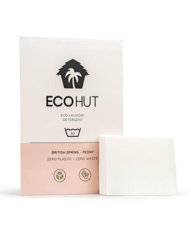 EcoHut Laundry Sheets - Non Bio Laundry Detergent Sheets - 32 to 64 Loads- Laundry Sheets Detergent - Eco Laundry Detergent UK - Travel Laundry Detergent - Laundry Strips Peony 32 Count (Pack of 1)