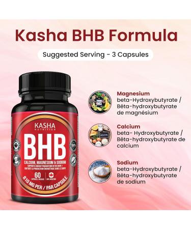 KASHA Nutrition BHB Pills 810mg (Triple Salt) per Capsule Patented Exogenous Ketones Salts for Women and Men | Keto Friendly Proudly made in Canada | Energy Support | 60 Keto Friendly Veggie Capsules | 270 mg of Calcium Sodium and Magnesium Beta Hydroxybu - Buy Online on SooperMarket.com