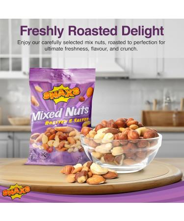Snaxs Roasted Salted Mixed Nuts 12 x 40g - Almonds Brazil Nuts Cashews Peanuts and Hazelnuts Nuts Snacks - Healthy Kosher Nuts with Fibre Protein and Minerals - Ideal for Snacking - Buy Online on SooperMarket.com