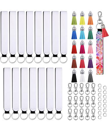 60 Pieces Sublimation Blanks Wristlet Set 15 Pieces Sublimation Blank Neoprene Wristlet  15 Pieces Colorful Keychain Tassels 15 Pieces Swivel Snap Hooks and 15 Pieces Jump Rings for DIY Keychains