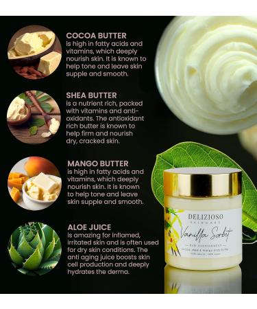 100% Natural & Vegan Vanilla Sorbet Body Butter - Rich Moisturizer with Cocoa Shea & Mango Butter - Handmade Cruelty Free - 8 oz - Buy Online on SooperMarket.com