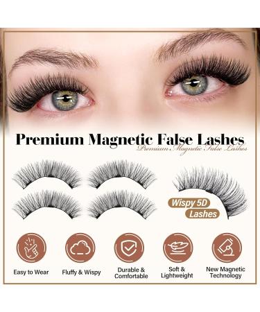 Magnetic Eyelashes Natural Look Reusable Magnetic Lashes with Applicator 3D Magnetic False Eyelashes without Eyeliner Wispy Fluffy Magnetic Lashes No Glue or Liner Needed (1 Pair Natural) - Buy Online on SooperMarket.com
