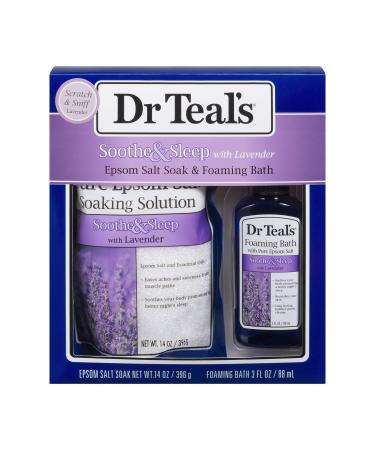 Dr Teal's Lavender Epsom Salt & Foaming Bath Oil Sampler Gift Set 2022 - Give The Gift of Relaxation & Peaceful Slumber! - 14 oz Bag of Lavender Bath Salts & 3 oz Bottle of Lavender Foaming Bath Oil