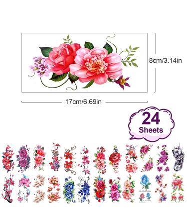 PHOGARY 24pc Women Temporary Tattoos - Large Flowers, Bright Colors, Waterproof Body Art Stickers - Buy Online on SooperMarket.com