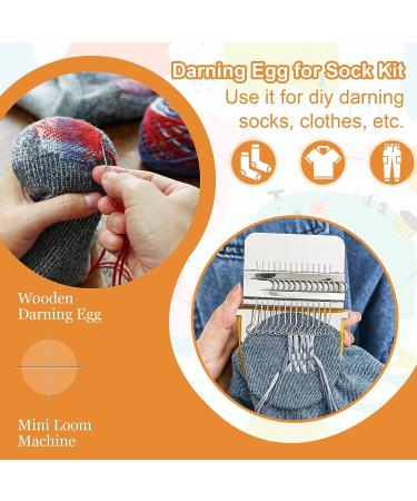 Darning Egg Mini Loom for Socks | 14 Hooks Speedweve Style Weaving Tool | 9 Large Eye Needles | 50 Colors Thread for DIY Handcraft - Buy Online on SooperMarket.com