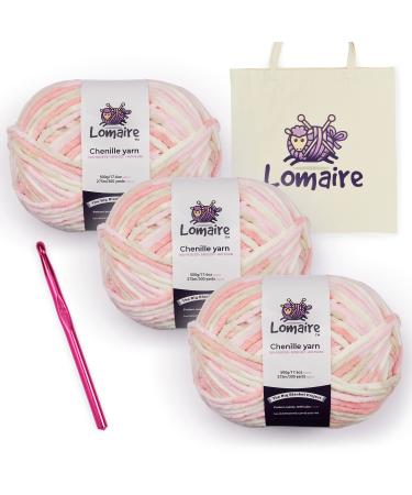 Lomaire Chunky Yarn Blanket Crochet Kit  3.3LB/900 Yards Chenille Yarn for Crocheting & Knitting, 8mm Crochet Hook, & Cotton Tote Bag  Knitting & Crochet Supplies Pink Coffee Mushroom
