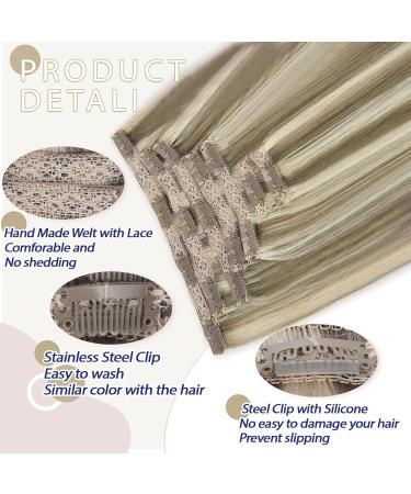 Vlasy 16 Inch Clip in Hair Extensions Human Hair T14/60+T14/60# - Seamless Natural Thick Weft Human Hair Extensions for Women - 7 Pieces (80g) - Buy Online on SooperMarket.com