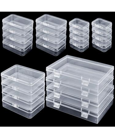 Qeirudu 24 Pcs Mixed Sizes Rectangle Mini Plastic Containers - 4 Mixed Small Craft Storage Boxes with Hinged Lids Clear Bead Organizer for Jewelry Findings  Office Supplies and Game Pieces 24 pcs ( 4 Mixed Size )