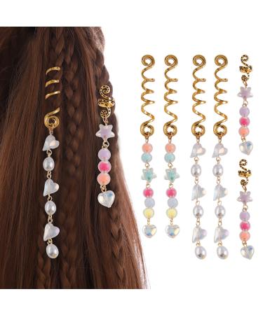 FRDTLUTHW Colored Pearl Pendant Hair Jewelry for Braids Tassels Dreadlock Accessories Hair Charm for Women Girls(pack of 6) 6Pcs Colorful
