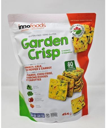 InnoFoods Gluten-Free Garden Crisp Crackers Spinach Kale Red Peppers & Carrots - 80 Calories per 28g Serving - 454g