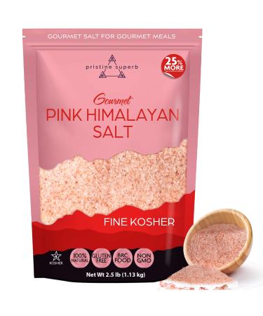 Pristine Superb Pink Himalayan Salt - Fine Grain Kosher Granule - ALL Natural Organic Compliant, Kosher Certified, Superior to Sea Salt - Gourmet Pure Crystal Nutrient, Mineral Dense for Health (2.5 Lb Bag) 2.5 Pound (Pack