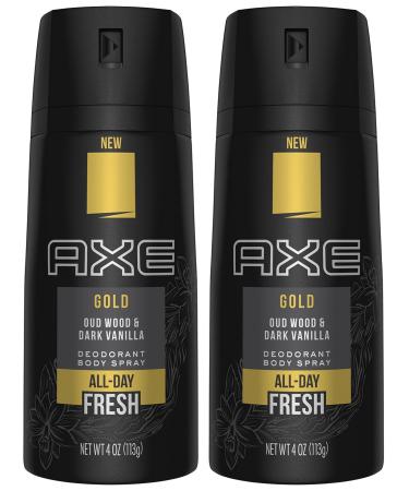 Axe Gold Oud Wood and Dark Vanilla Deodorant Body Spray 4.0 oz (Pack of 2)